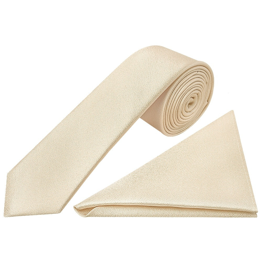 Plain Champagne Silk Skinny Boys Tie And Pocket Square Set 1