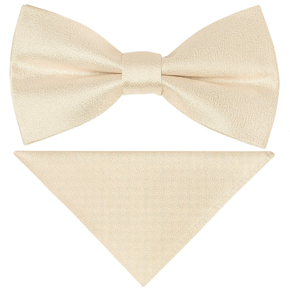 Pre Tied Champagne Silk Boys Bow Tie And Pocket Square Set Age 8 11 1