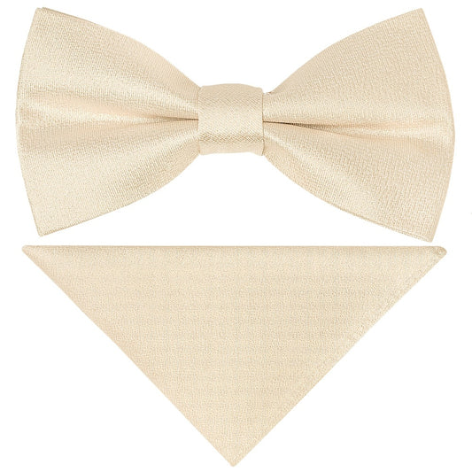Pre Tied Champagne Silk Boys Bow Tie And Pocket Square Set Age 8 11 1