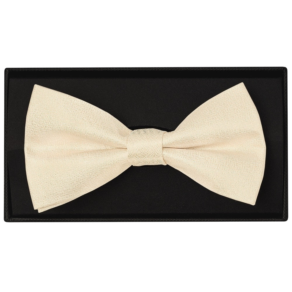 Plain Champagne Silk Mens Bow Tie And Pocket Square Set 2