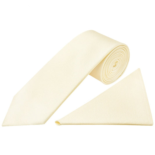 Plain Ivory Silk Classic Mens Tie And Pocket Square Set 1