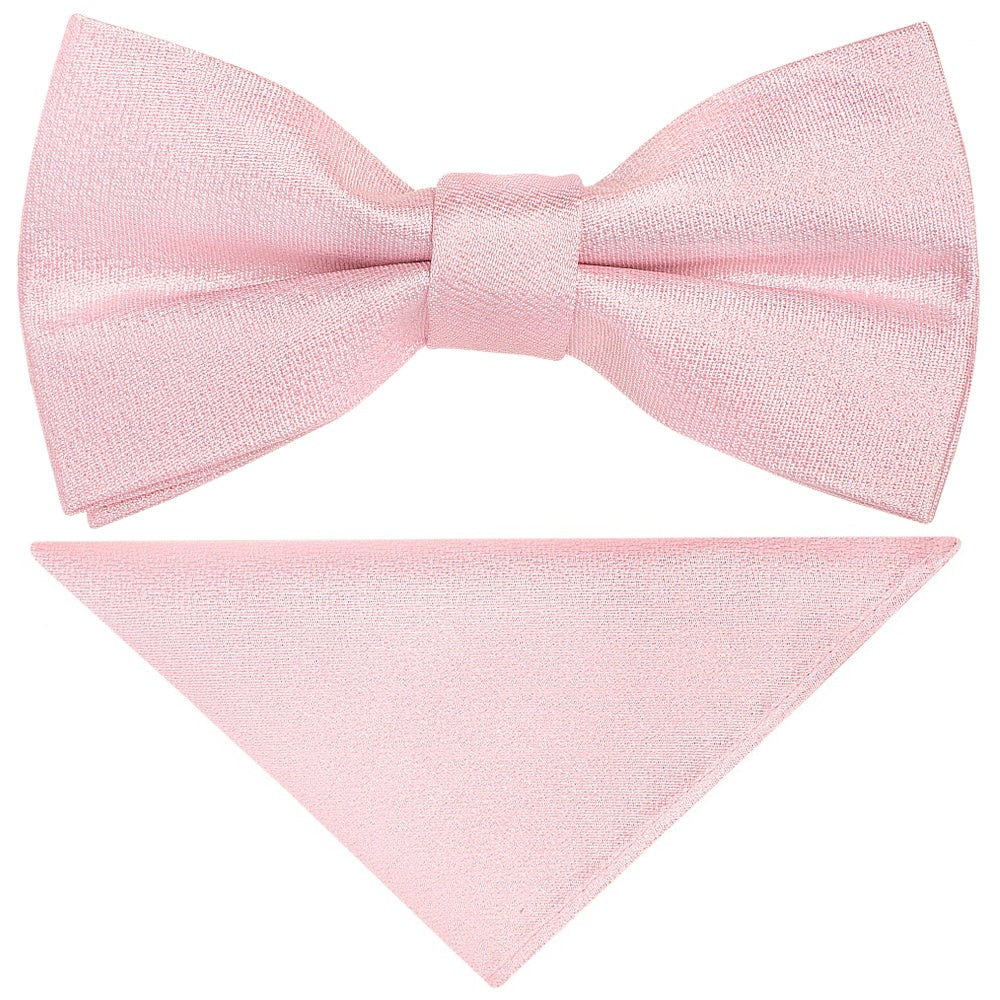 Pre Tied Blush Pink Silk Boys Bow Tie And Pocket Square Set Age 4 7 1
