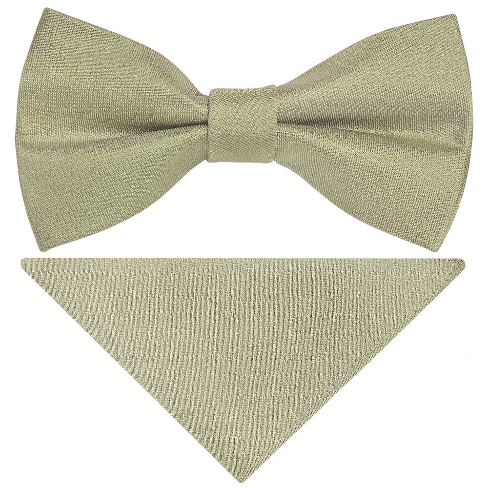 Pre Tied Khaki Green Silk Boys Bow Tie And Pocket Square Set Age 8 11 1