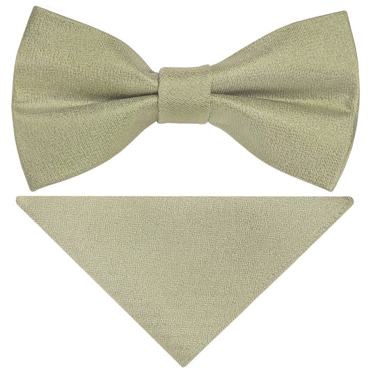 Pre Tied Khaki Green Silk Boys Bow Tie And Pocket Square Set Age 4 7 1