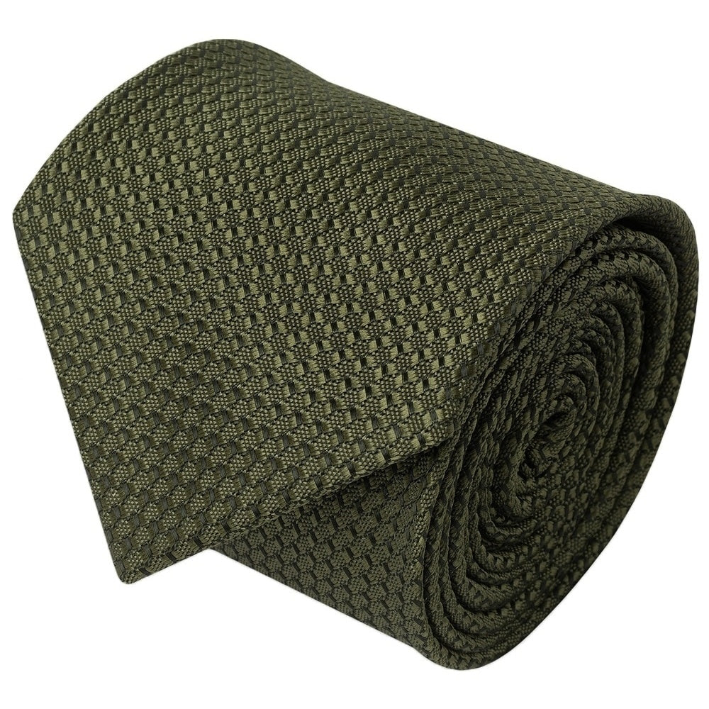 Olive Green Textured Classic Tie And Pocket Square Set 4