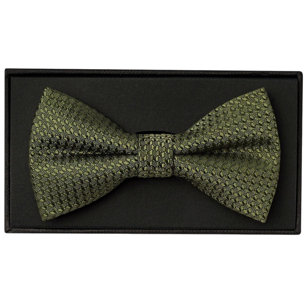 Olive Green Textured Mens Bow Tie And Pocket Square Set 2
