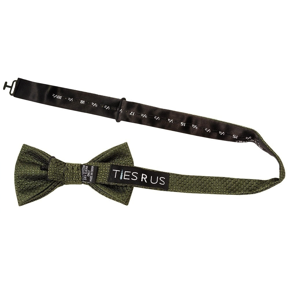 Olive Green Textured Mens Bow Tie And Pocket Square Set 3