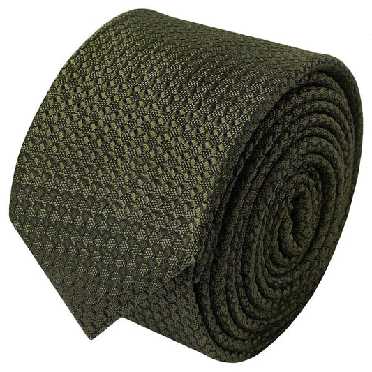 Olive Green Boys Textured Skinny Tie