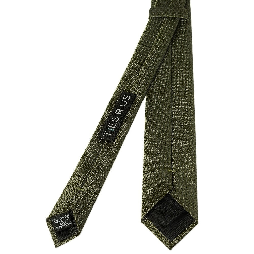 Olive Green Boys Textured Skinny Tie And Pocket Square Set 4