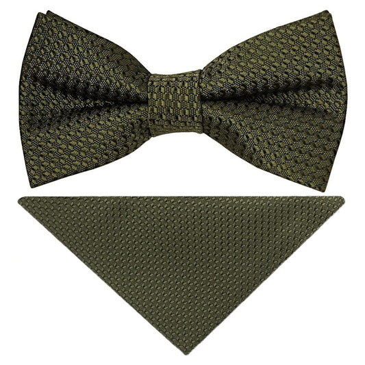 Pre Tied Olive Green Textured Boys Bow Tie And Pocket Square Set Age 4 7 1