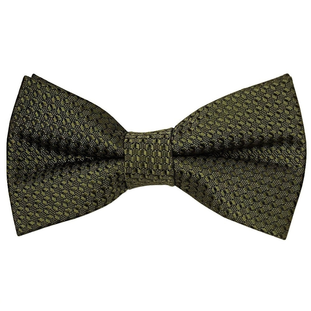 Pre Tied Olive Green Textured Boys Bow Tie And Pocket Square Set Age 4 7 2