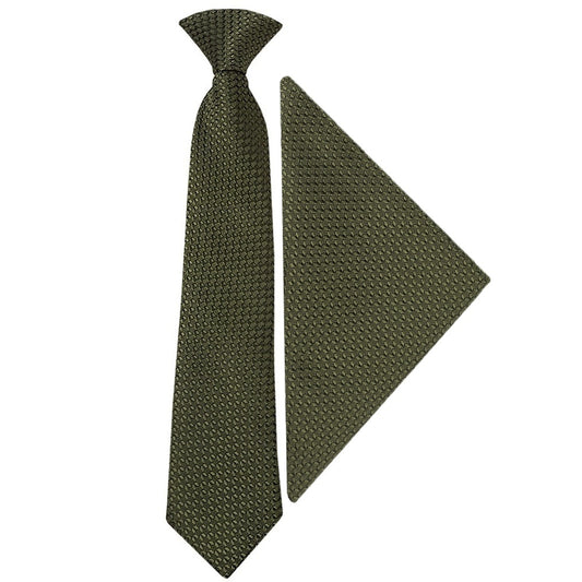 Pre Tied Olive Green Textured Boys Tie And Pocket Square Set Age 4 7 1