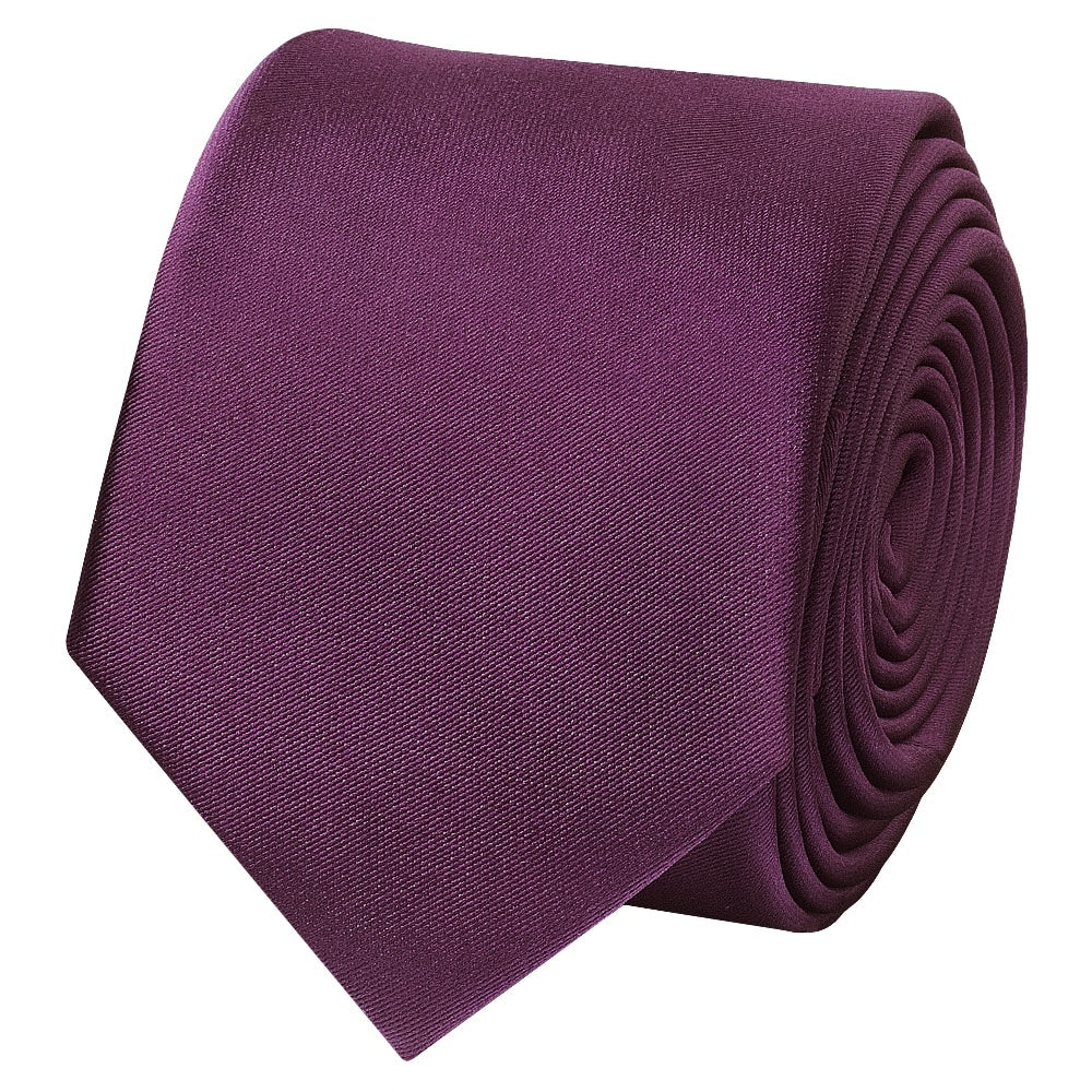 Plain Plum Satin Skinny Mens Tie 2