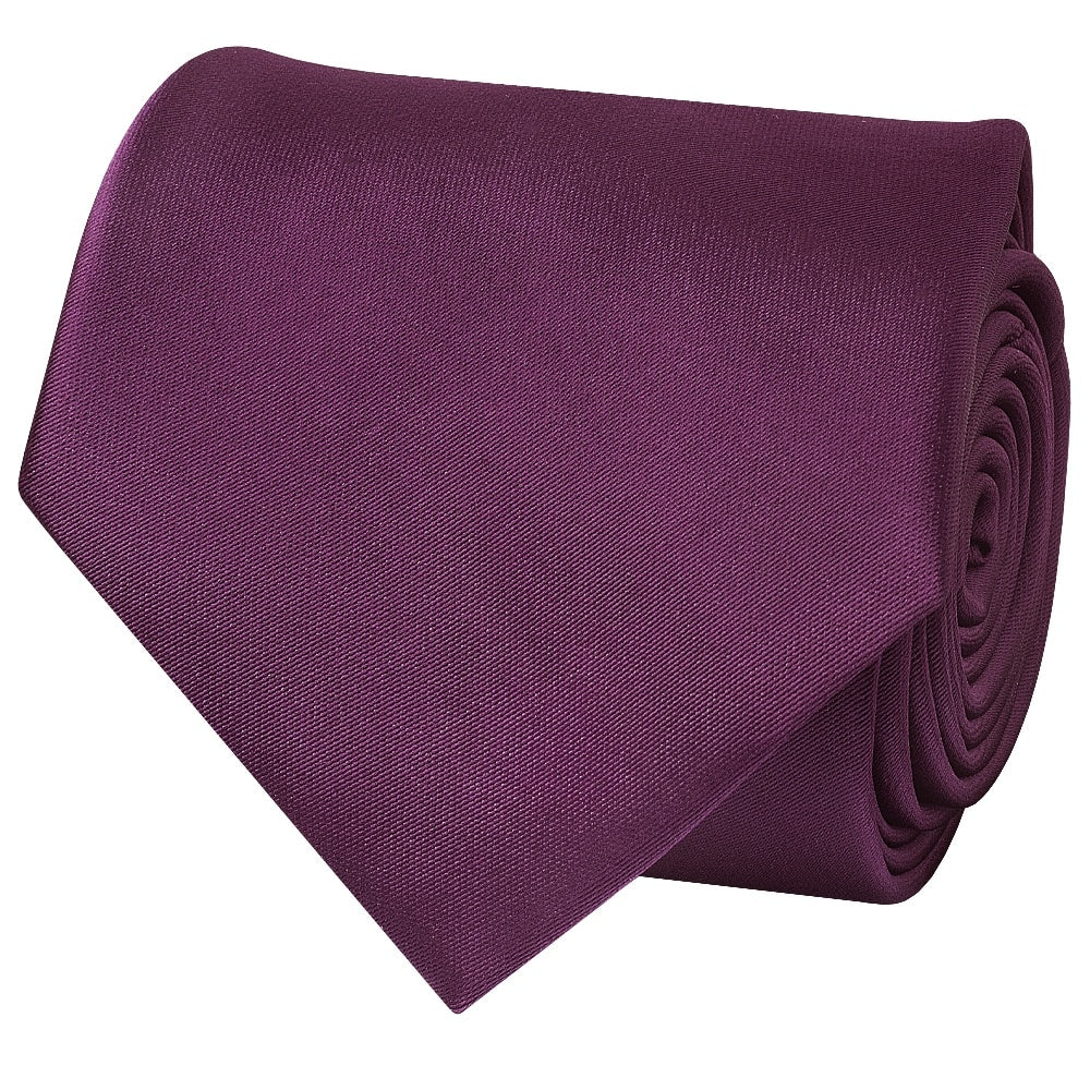 Plain Plum Satin Classic Mens Tie And Pocket Square Set 4