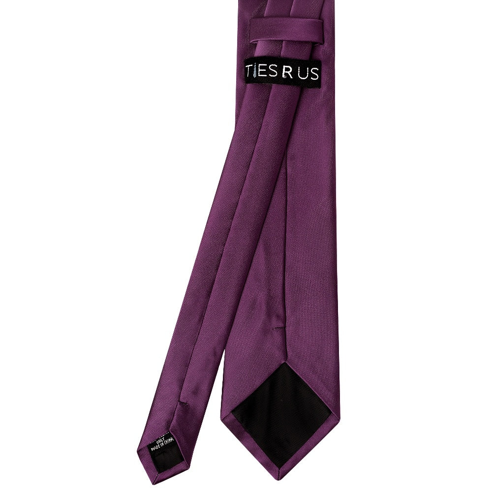 Plain Plum Satin Classic Mens Tie And Pocket Square Set 5