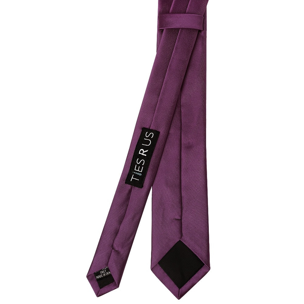 Plain Plum Satin Skinny Boys Tie And Pocket Square Set 4