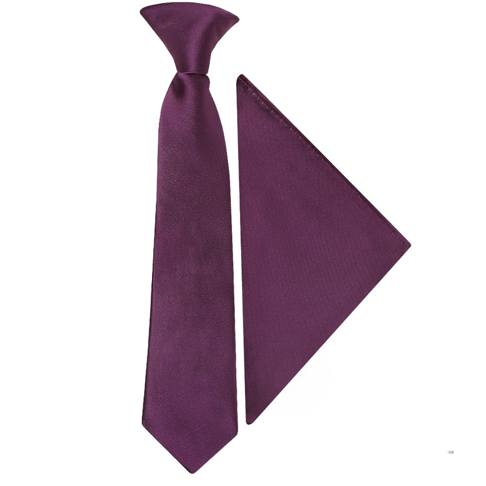 Pre Tied Plum Satin Boys Tie And Pocket Square Set Age 4 7 1