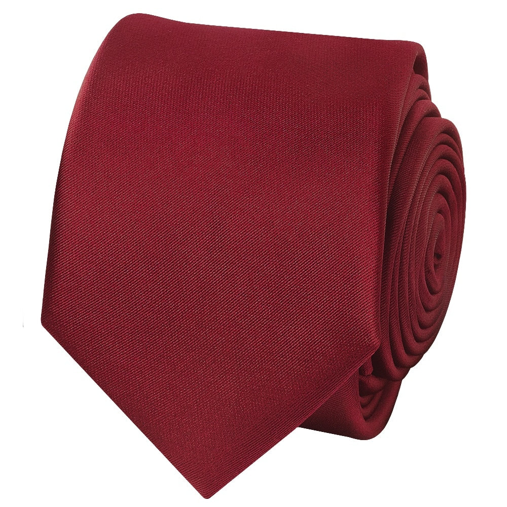 Plain Maroon Satin Skinny Mens Tie And Pocket Square Set 3