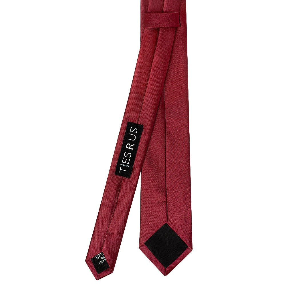 Plain Maroon Satin Skinny Boys Tie And Pocket Square Set 4