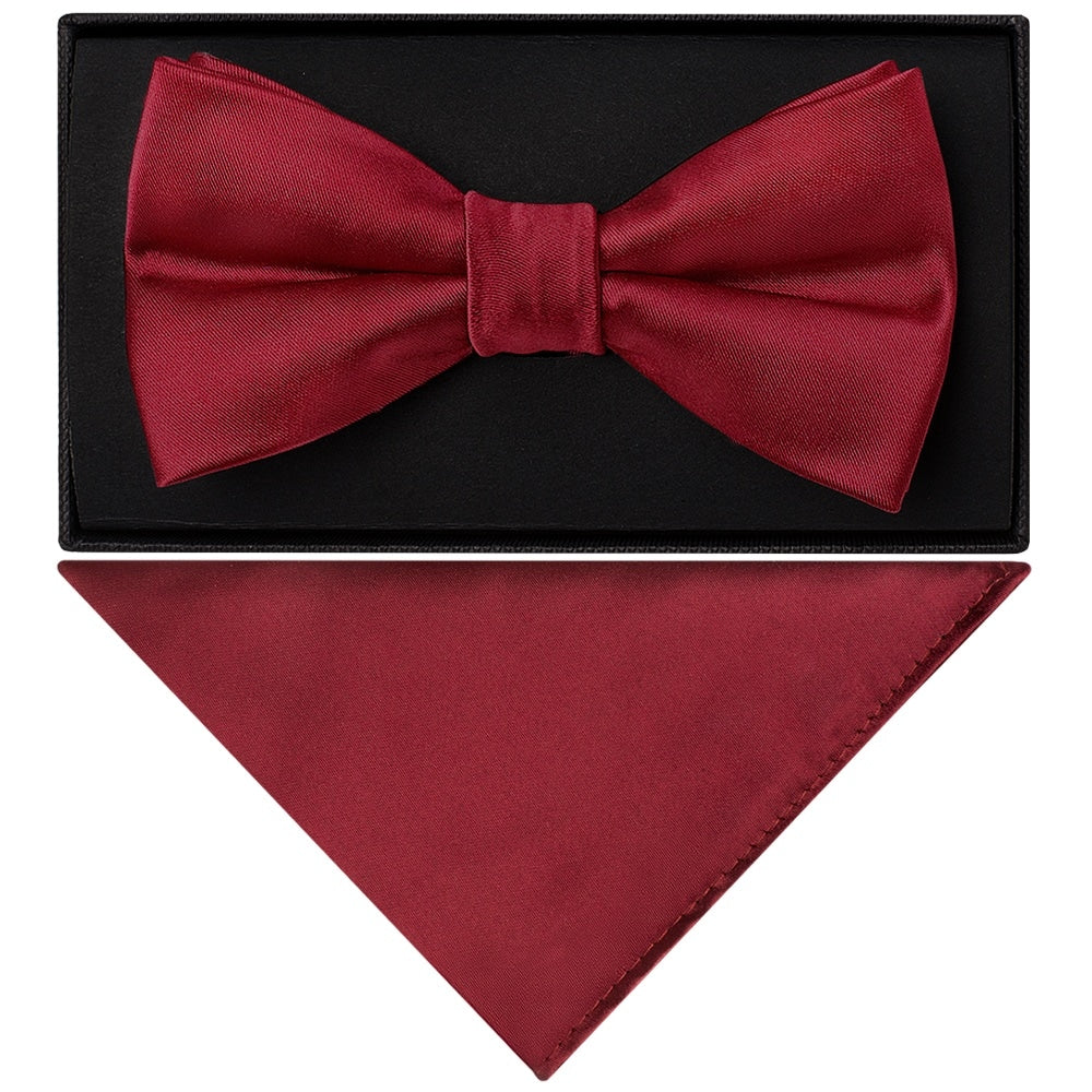 Plain Maroon Handmade Mens Bow Tie And Pocket Square Set 1