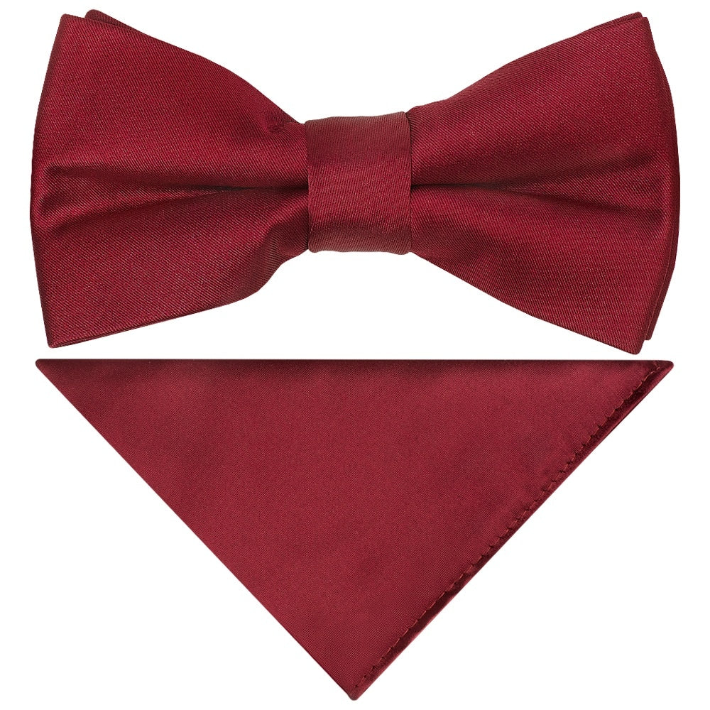 Pre Tied Maroon Satin Boys Bow Tie And Pocket Square Set 1