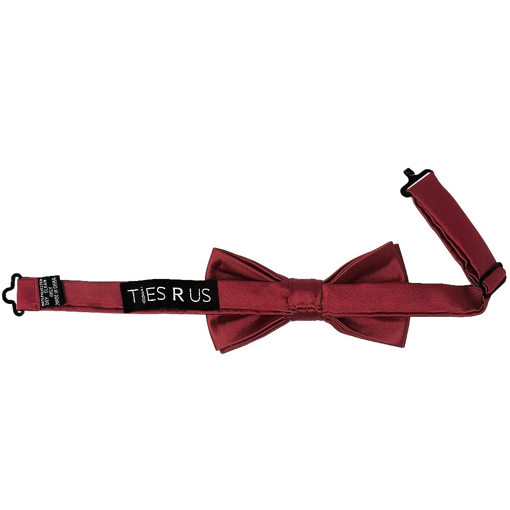Pre Tied Maroon Satin Boys Bow Tie And Pocket Square Set 3