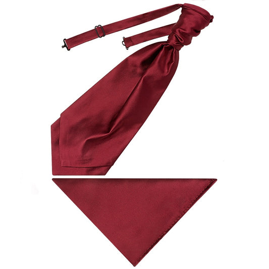 Maroon Satin Mens Cravat Tie And Pocket Square Set 1