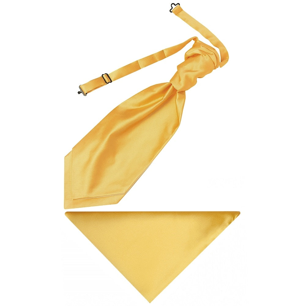 Plain Gold Satin Mens Cravat Tie And Pocket Square Set 1