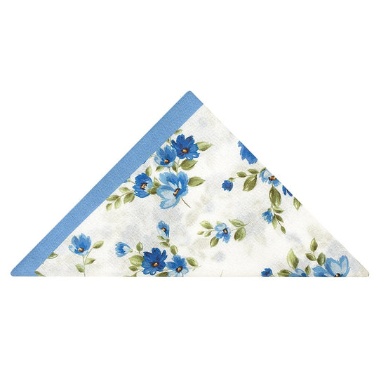 White Cotton Pocket Square With Blue Flowers 1