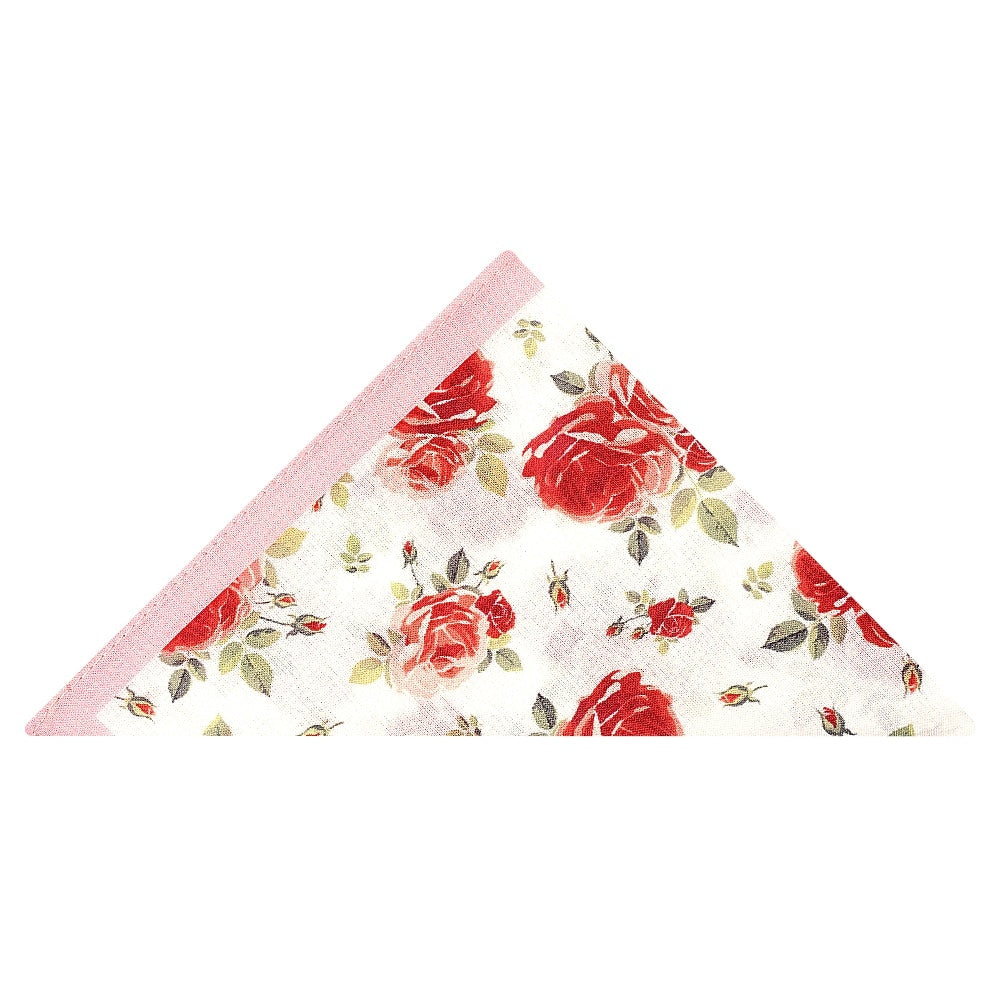 Mens Skinny White Cotton Tie With Pink Roses And Pocket Square Set 6