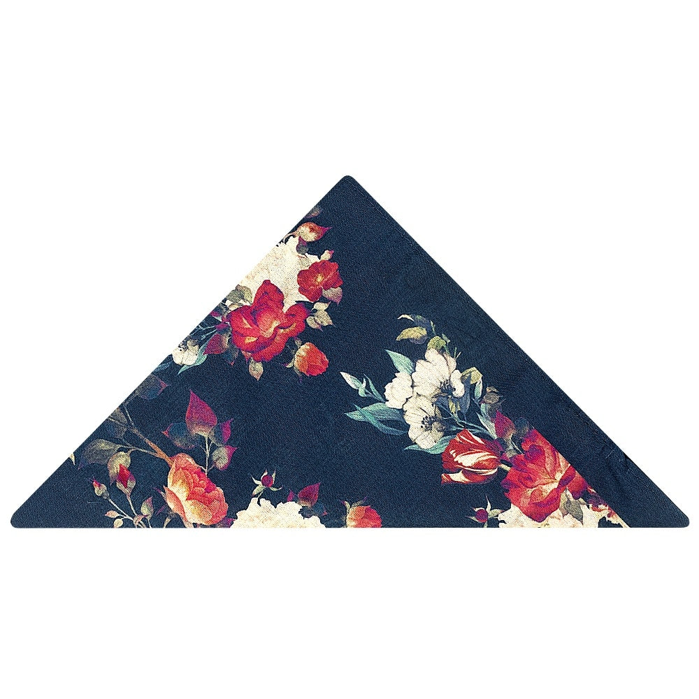 Navy Cotton Pocket Square With White And Red Flowers 1