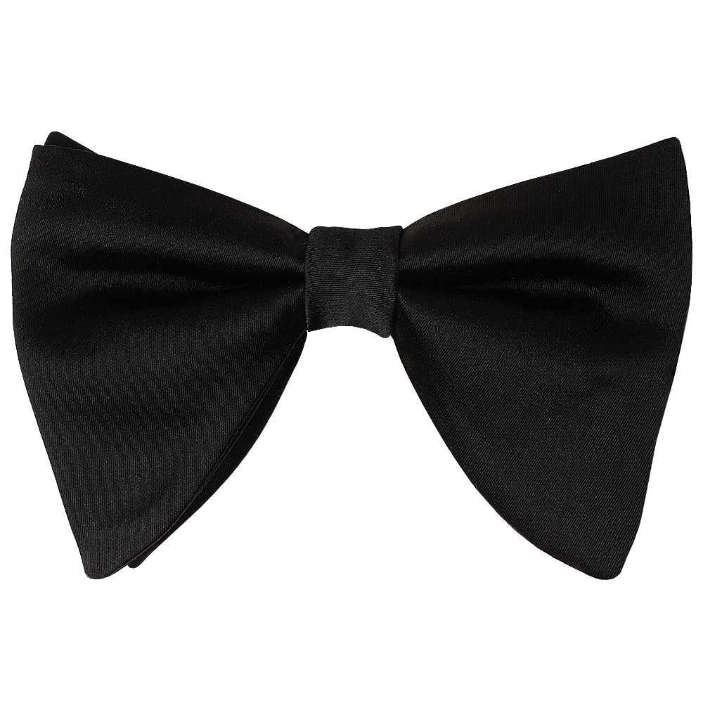 Mens Plain Black Oversized Satin Bow Tie And Pocket Square Set 2