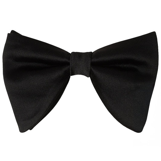Mens Plain Black Oversized Satin Bow Tie And Pocket Square Set 2