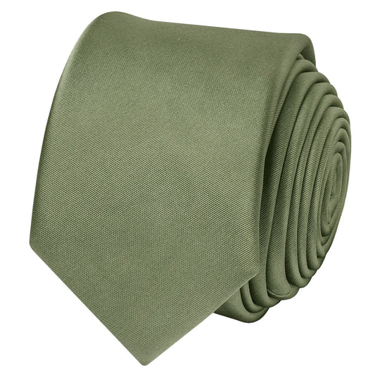 Plain Olive Green Satin Skinny Mens Tie 2