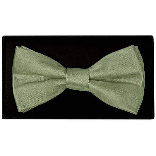 Plain Olive Green Mens Satin Bow Tie 1