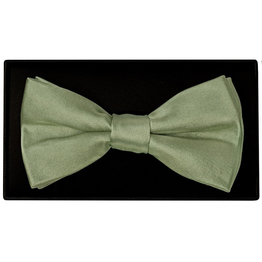 Plain Olive Green Mens Satin Bow Tie And Pocket Square Set 2