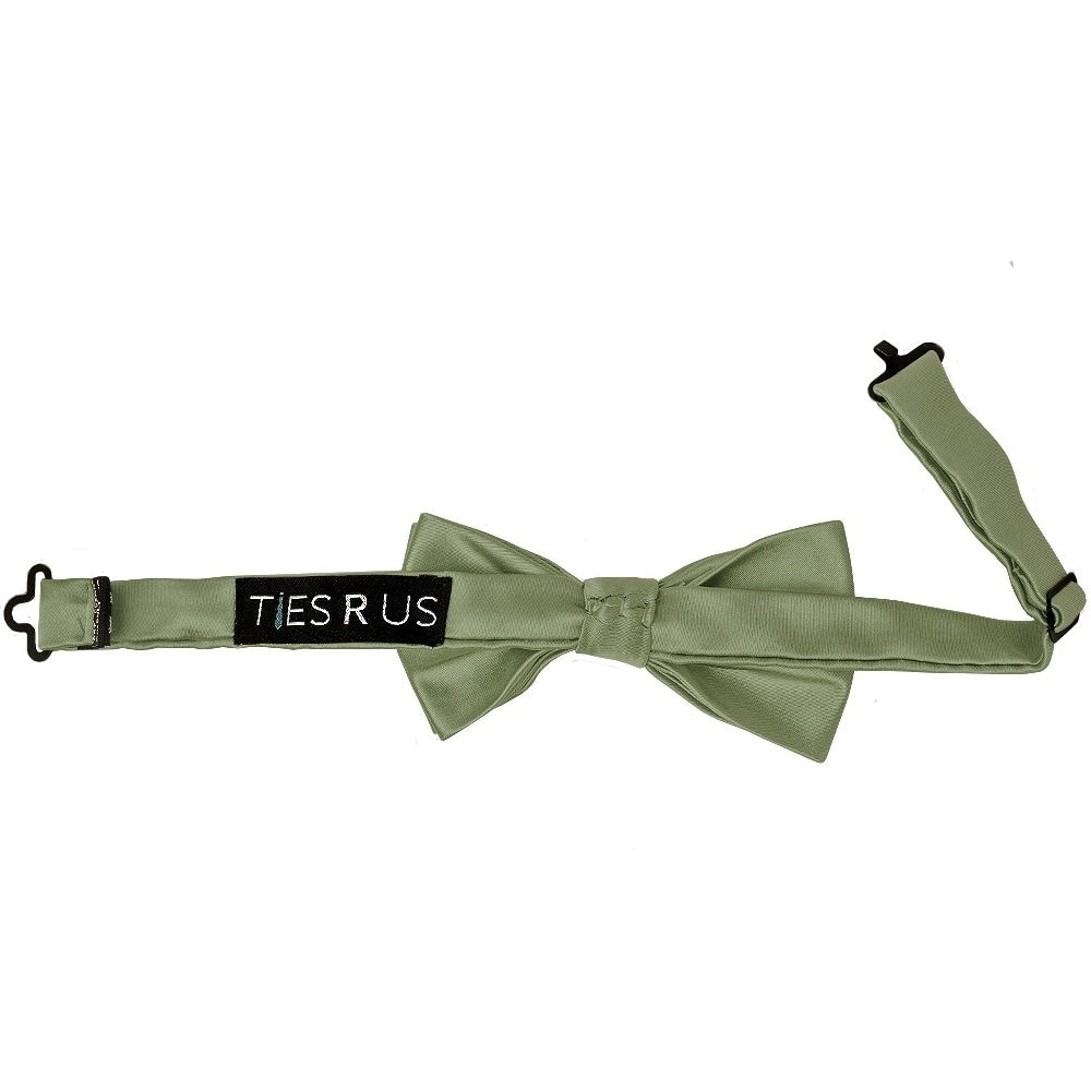 Pre Tied Olive Green Satin Boys Bow Tie And Pocket Square Set Age 8 11 3
