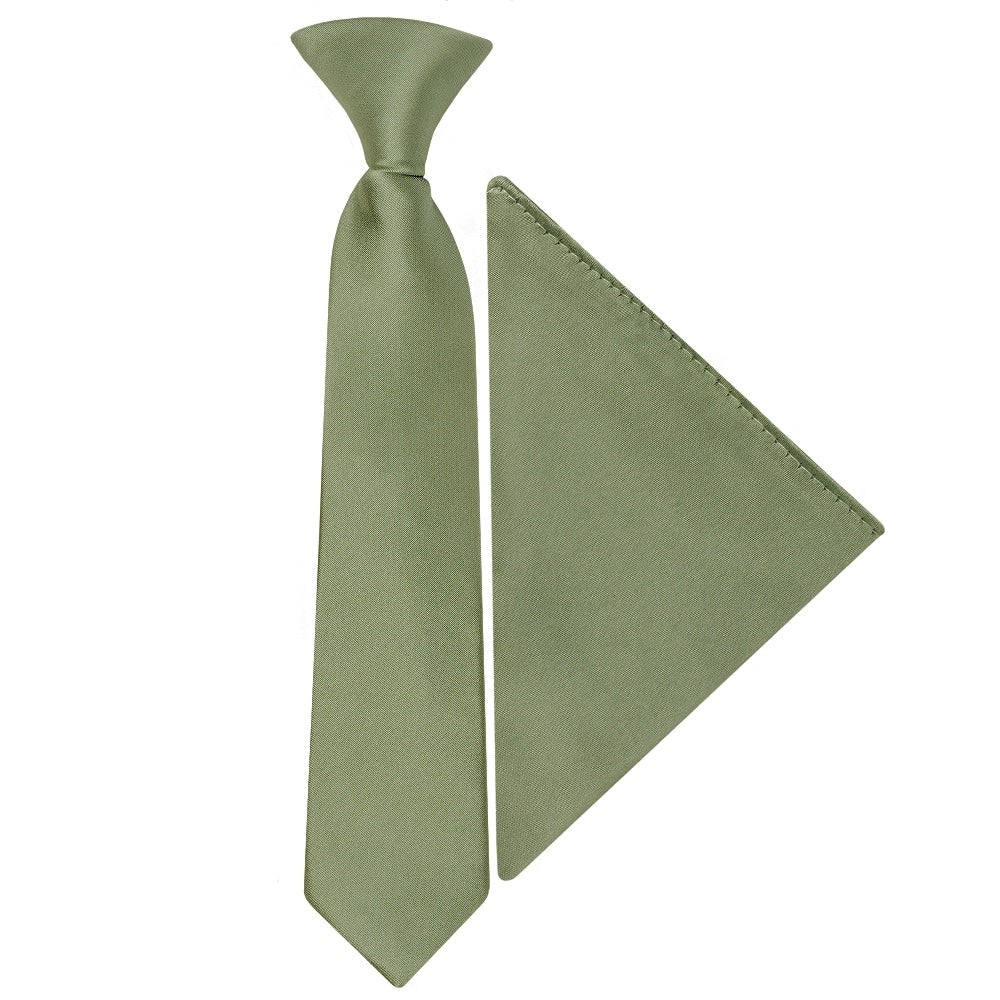 Pre Tied Olive Green Satin Boys Tie And Pocket Square Set Age 4 7 1