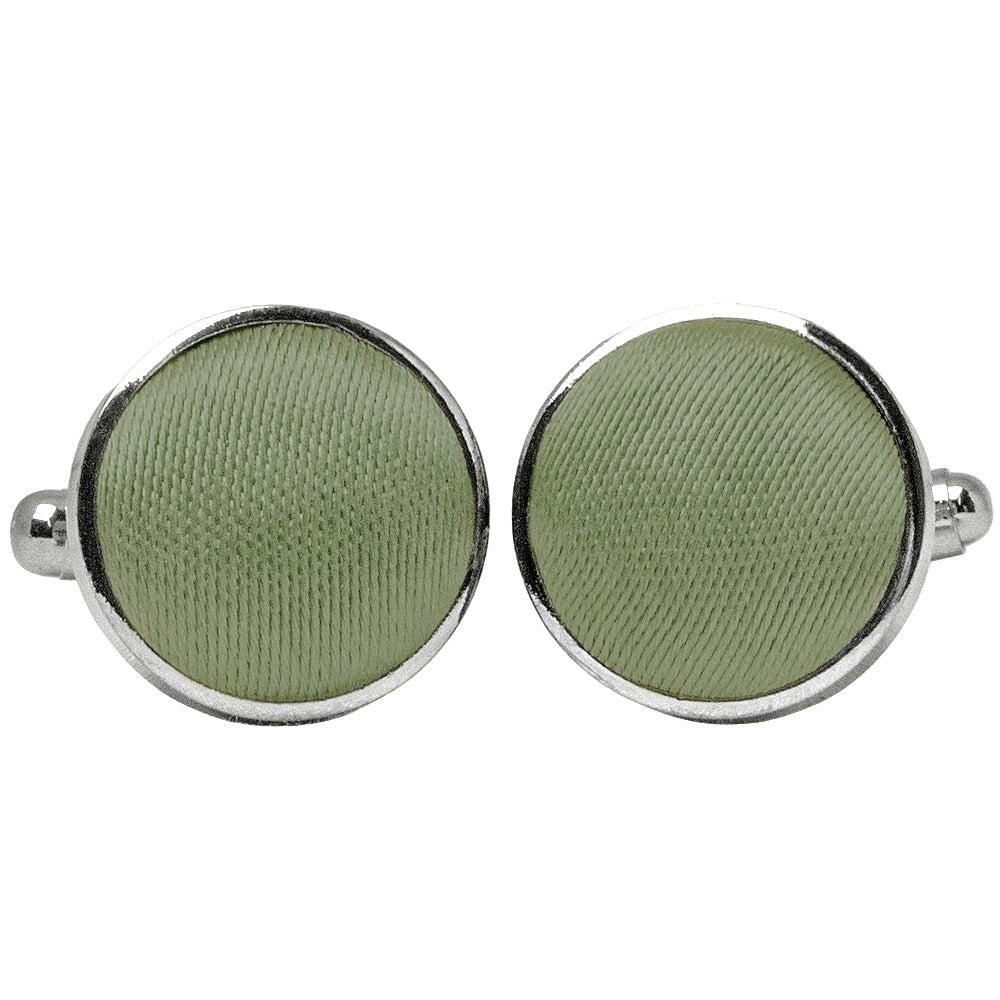 Plain Olive Green Satin Cufflinks 1