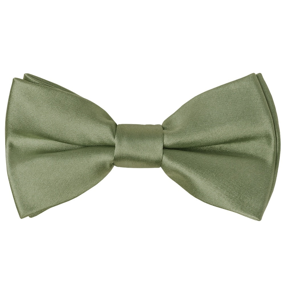 Pre Tied Olive Green Satin Boys Bow Tie And Pocket Square Set Age 8 11 2