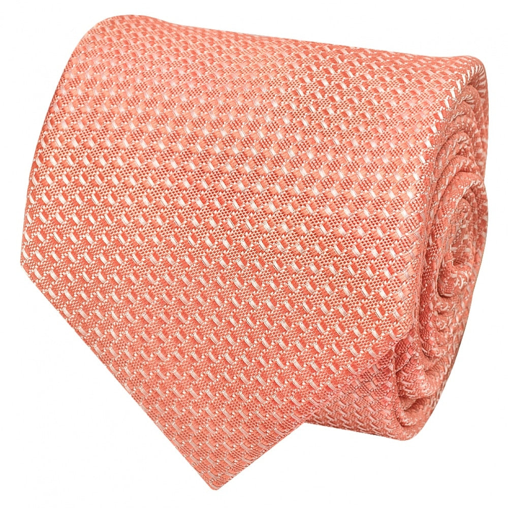 Coral Textured Classic Tie And Pocket Square Set 4