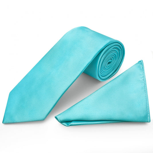 Tiffany Blue Satin Classic Mens Tie Pocket Square Set 1