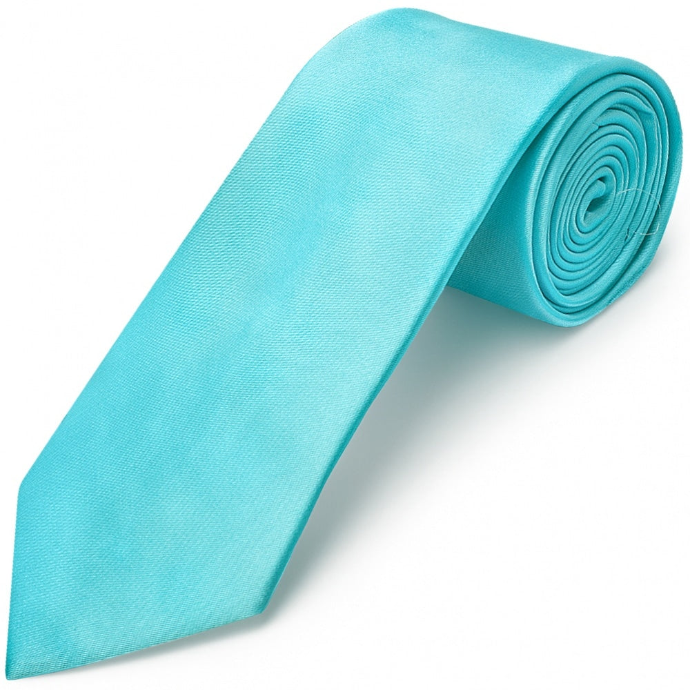 Tiffany Blue Satin Classic Mens Tie Pocket Square Set 3
