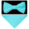 Plain Tiffany Blue Handmade Mens Bow Tie and Pocket Square Set
