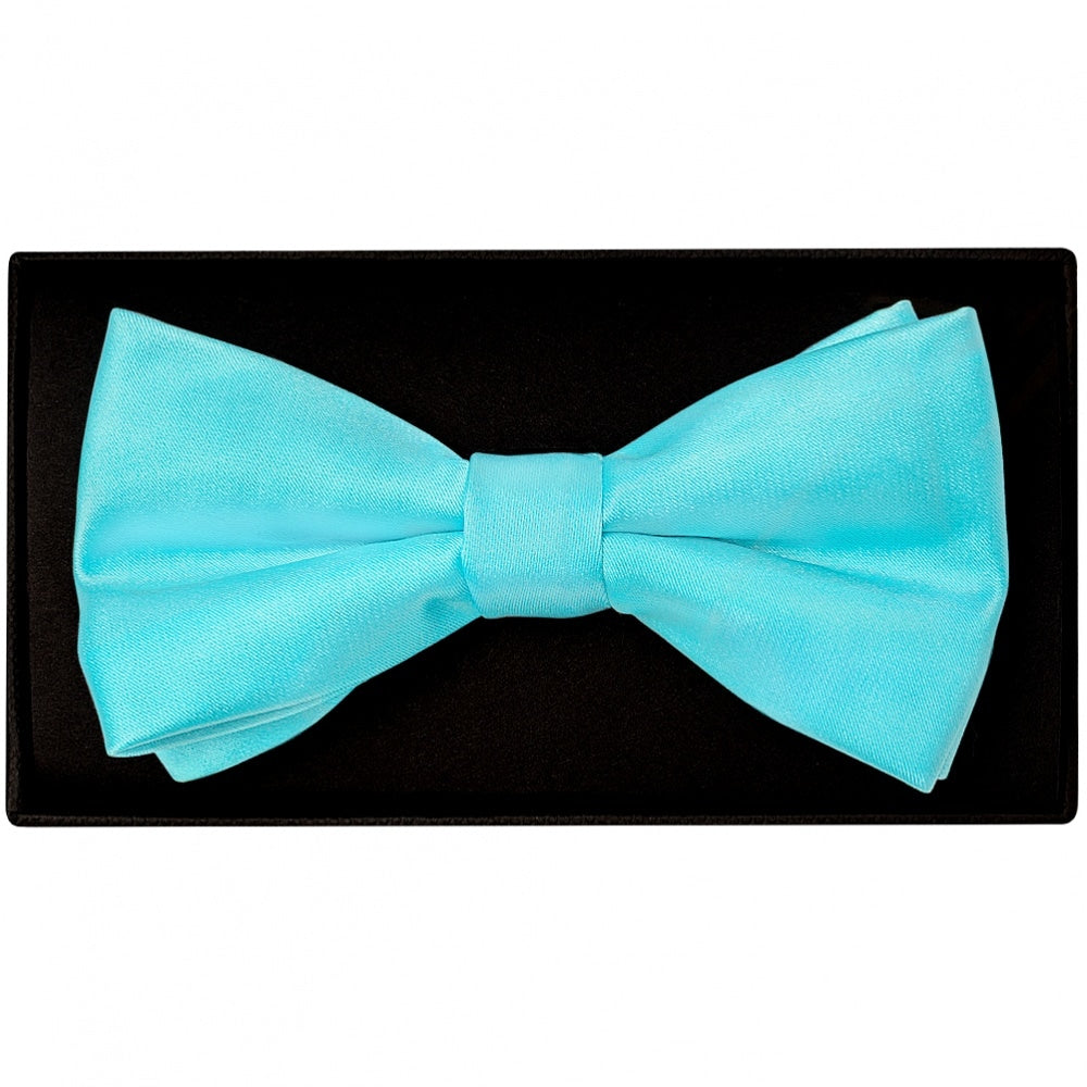 Plain Tiffany Blue Handmade Mens Bow Tie And Pocket Square Set 2