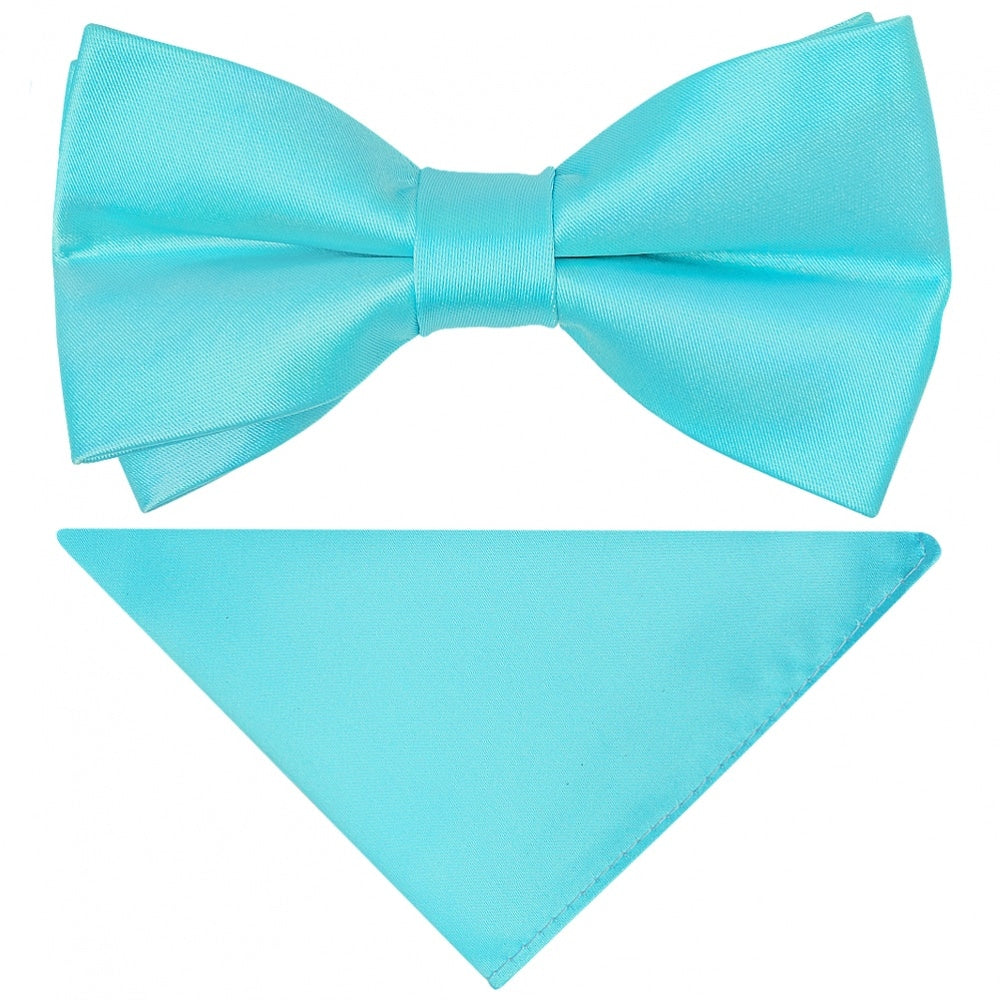 Pre Tied Tiffany Blue Boys Bow Tie And Pocket Square Set 1