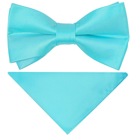 Pre Tied Tiffany Blue Boys Bow Tie And Pocket Square Set 1