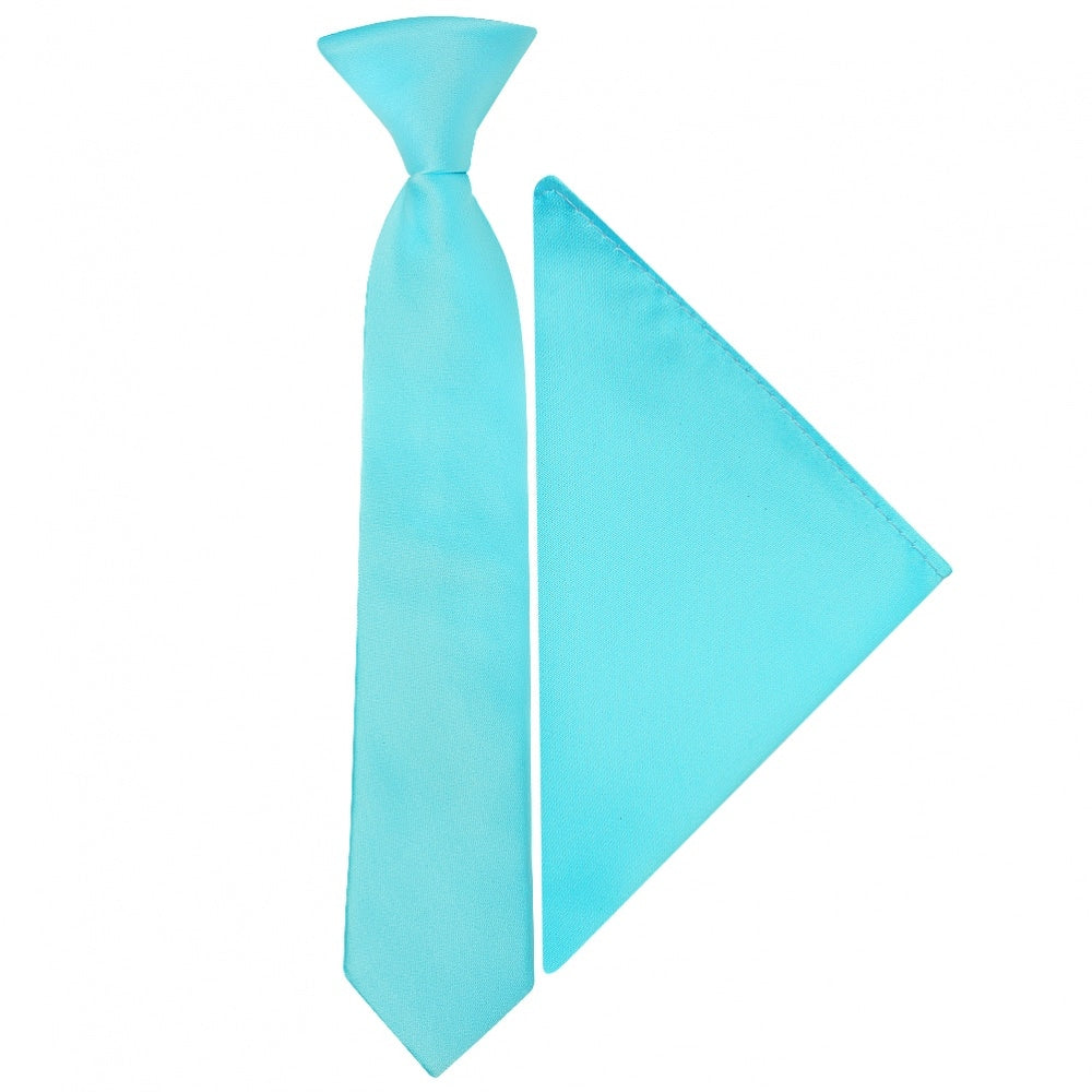 Pre Tied Tiffany Blue Satin Boys Tie And Pocket Square Set Age 4 7 1