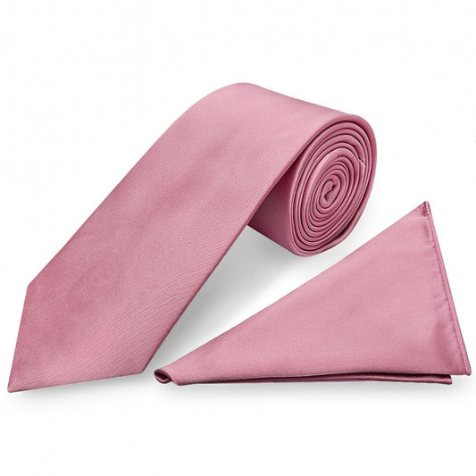 Plain Dusty Pink Satin Classic Mens Tie And Pocket Square Set 1