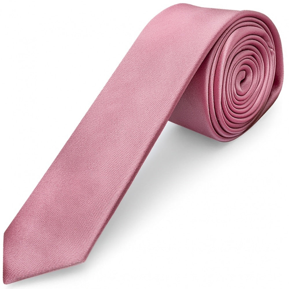 Dusty Pink Satin Skinny Mens Tie and Pocket Square Set